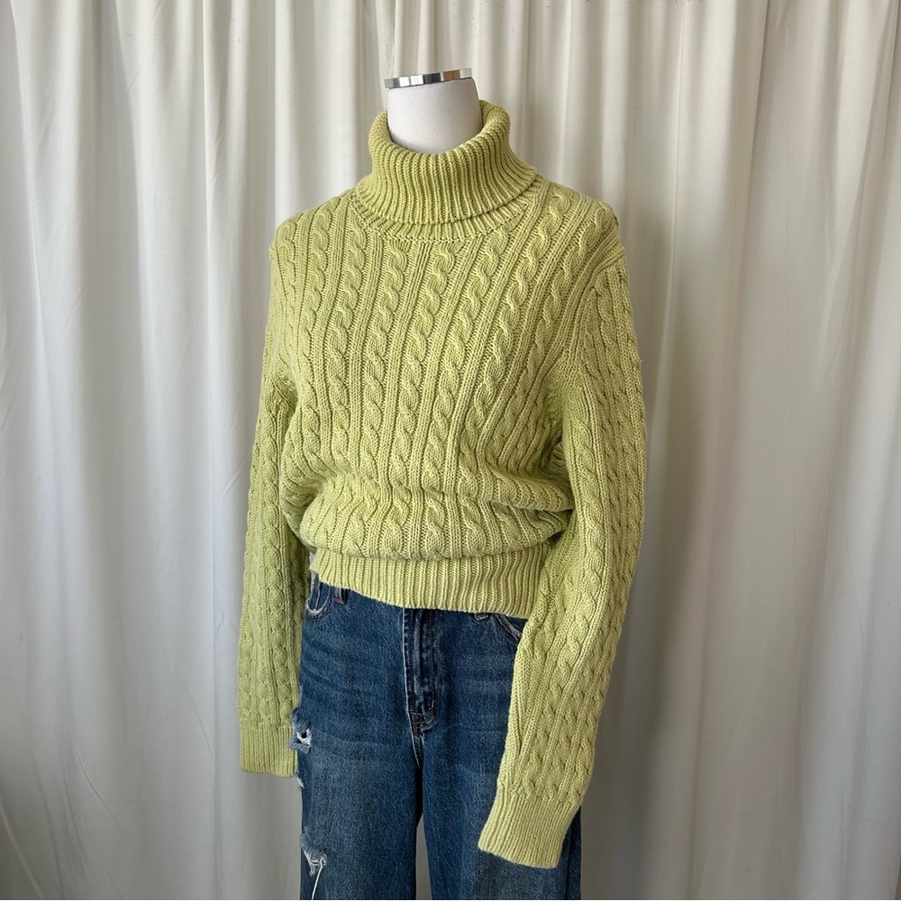 Vintage Ann Taylor Fisherman Cable Knit turtleneck sweater Green XL. - Picture 1 of 11